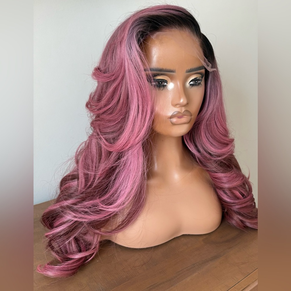 Blush Pink and Brown - 100% Raw Human Hair Wig - HD Lace